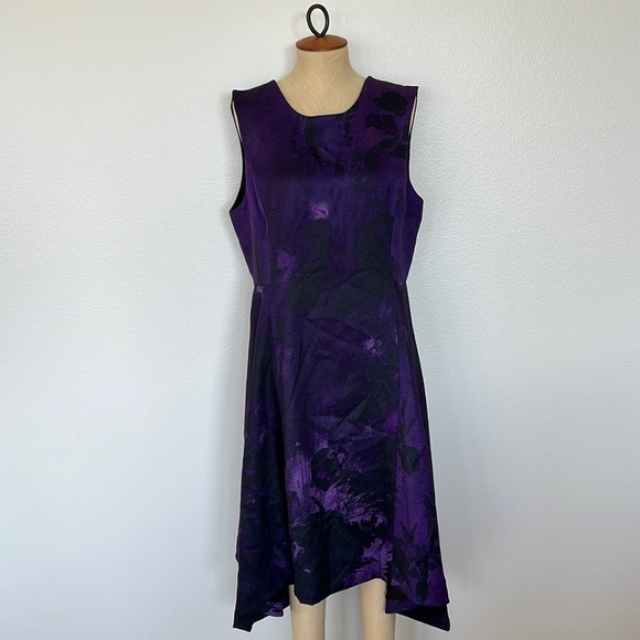 N Natori Women's Abstract Floral Jacquard A Line Dress Purple Size 14 - Picture 2 of 10